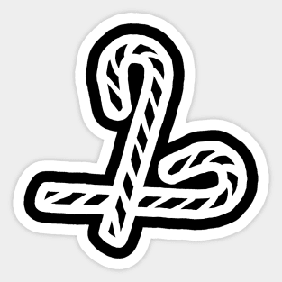 White Line Two Candy Canes for Christmas Sticker